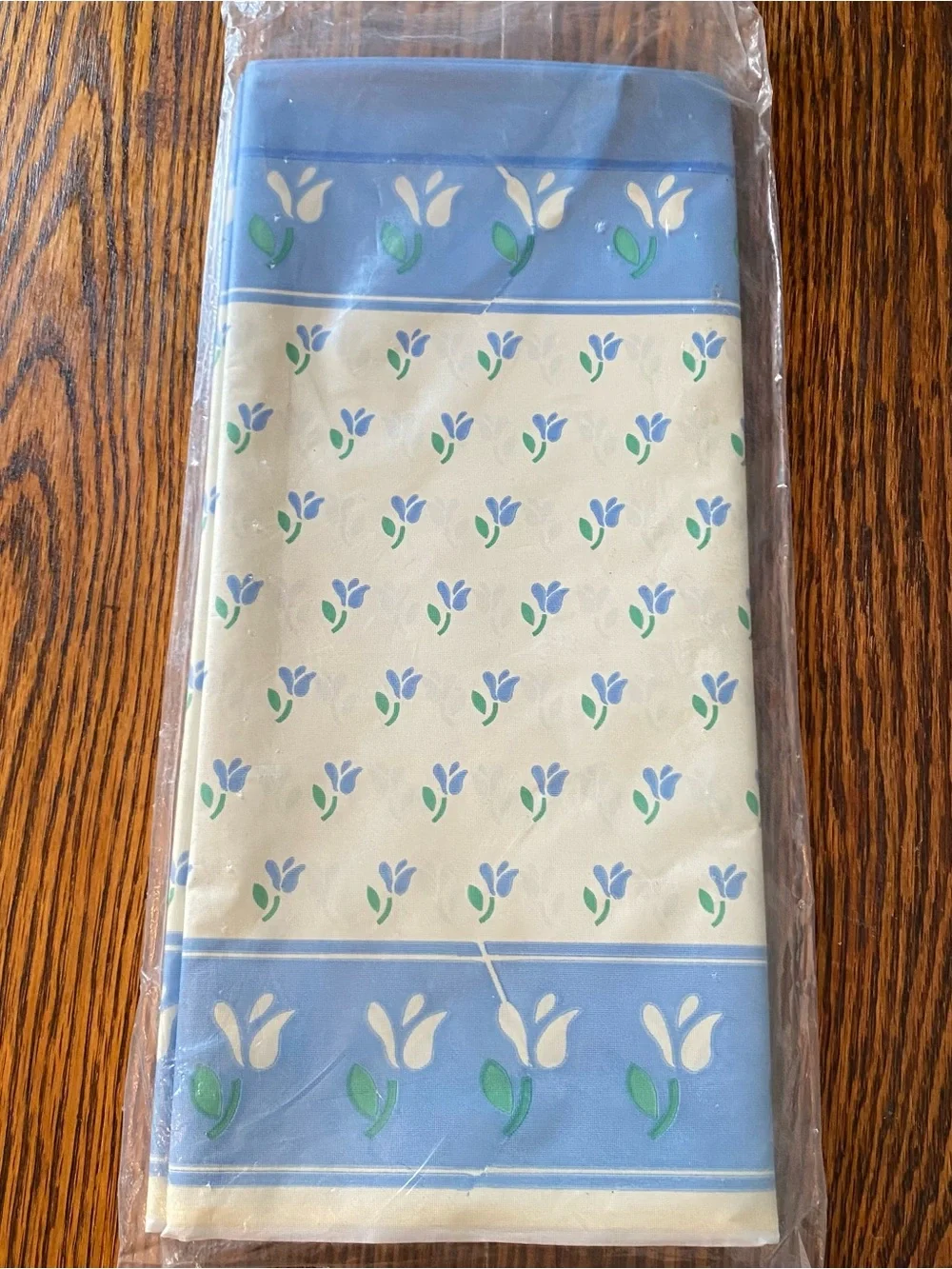 NEW Vintage 1980s 90s American Greetings Blue Floral Plastic Tablecloth 54 x 96